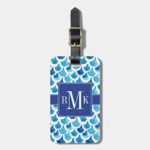 Étiquette À Bagage Motif bleu d'échelle d'aquarelle