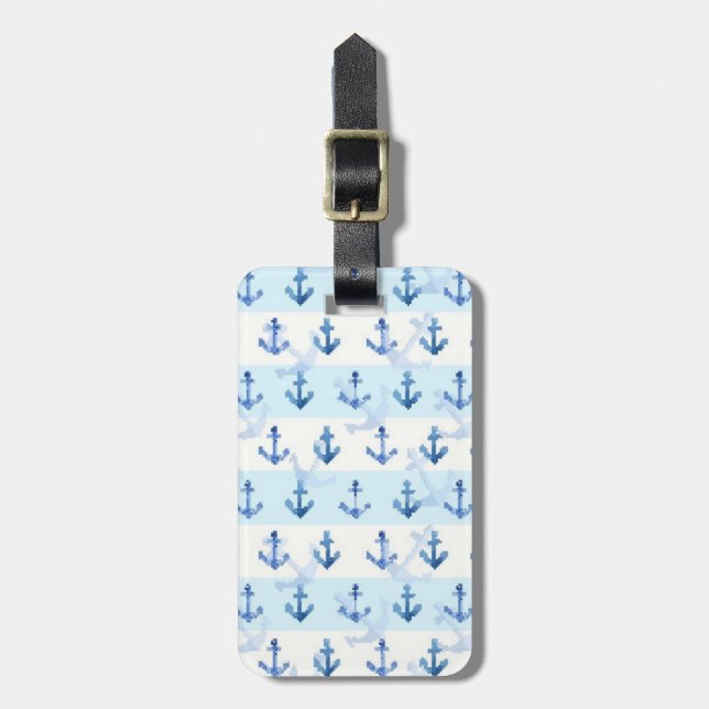 Étiquette À Bagage Motif bleu en pastel d'Ancre (Devant Vertical)