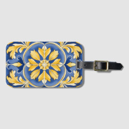 Étiquette À Bagage Motif botanique méditerranéen - Bleu et Jaune