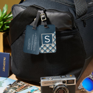 Étiquette À Bagage Motif Brown à bande en bleu foncé personnalisé