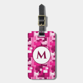 Étiquette À Bagage Motif Camo numérique rose chaud mignon avec Monogr