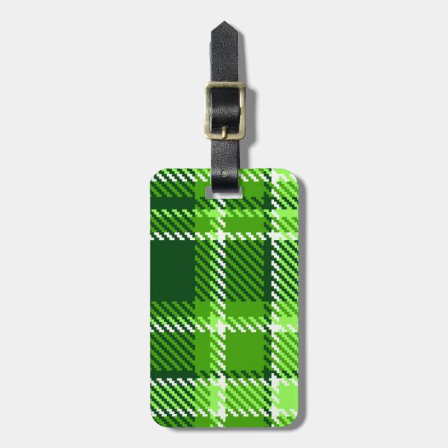 Étiquette À Bagage Motif Checkered de couleur verte (Devant Vertical)