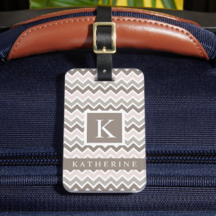 Étiquette À Bagage Motif Chevron blanc Brown rose personnalisé