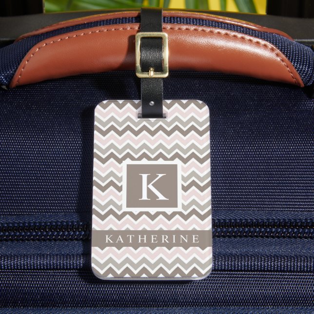 Étiquette À Bagage Motif Chevron blanc Brown rose personnalisé (Insitu Rectoal 2)
