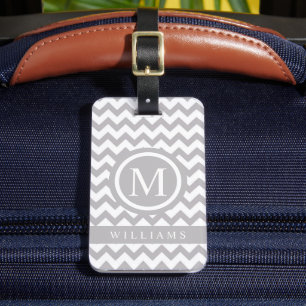 Étiquette À Bagage Motif Chevron blanc gris personnalisé