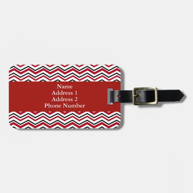 Étiquette À Bagage Motif Chevron rouge et noir (Devant horizontal)