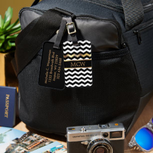 Étiquette À Bagage Motif Chevron unique   Monogramme