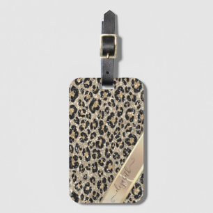 Étiquette À Bagage Motif chic léopard pailleté monogramme