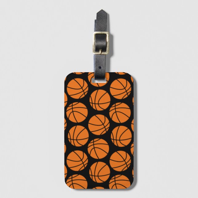 Étiquette À Bagage Motif classique de basket-ball en noir (Devant Vertical)
