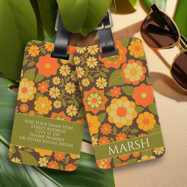 Étiquette À Bagage Motif coloré amusant de la terre fleurie - Monogra (Personalized Luggage Tag)