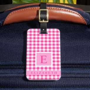 Étiquette À Bagage Motif customisé Bright PInk Blanc À damiers