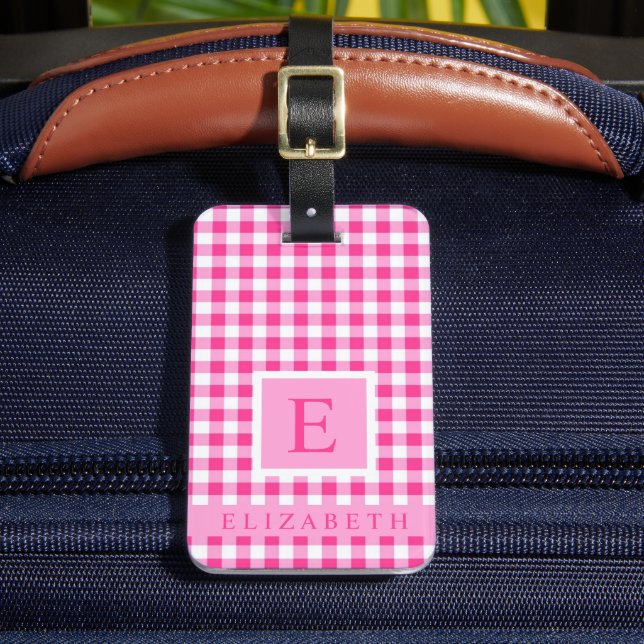 Étiquette À Bagage Motif customisé Bright PInk Blanc À damiers (Insitu Rectoal 2)