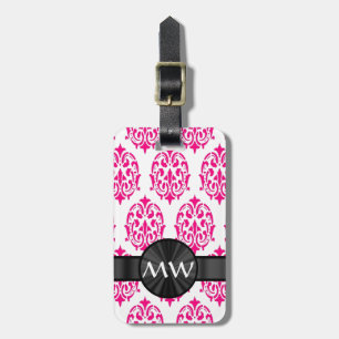 Étiquette À Bagage Motif damassé rose monogramme