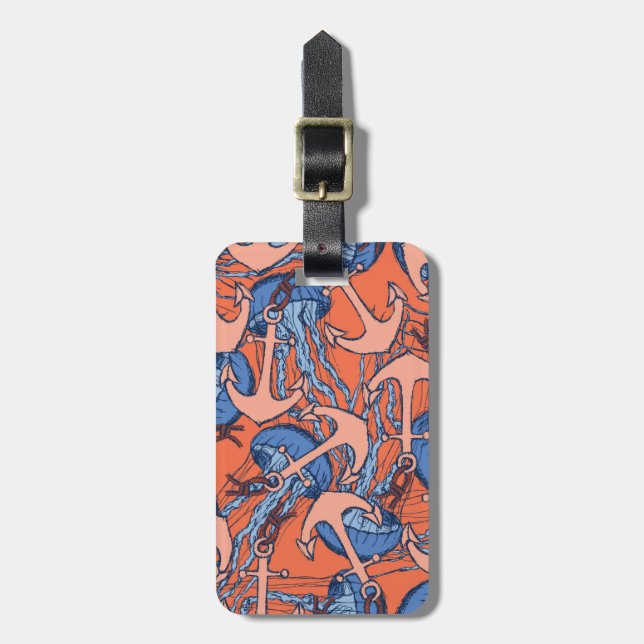 Étiquette À Bagage Motif d'Ancre et de méduses (Devant Vertical)