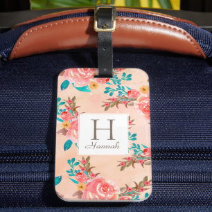 Étiquette À Bagage Motif d'aquarelle florale de monogramme