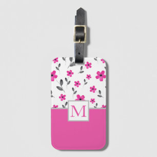 Étiquette À Bagage Motif d'aquarelle rose chaud cinq pétales