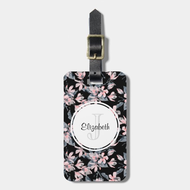 Étiquette À Bagage Motif d'aquarelle rose et gris (Devant Vertical)