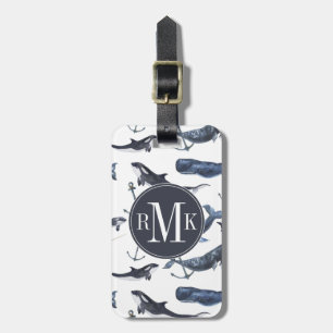 Étiquette À Bagage Motif de baleine et d'Ancre d'aquarelle