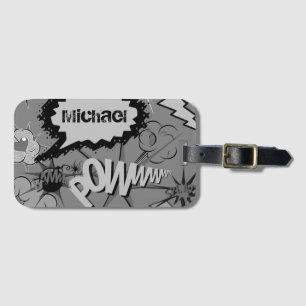 Étiquette À Bagage Motif de bande dessinée personnalisé gris rétro