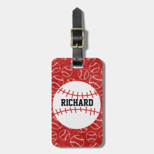 Étiquette À Bagage Motif de baseball rouge personnalisé avec baseball