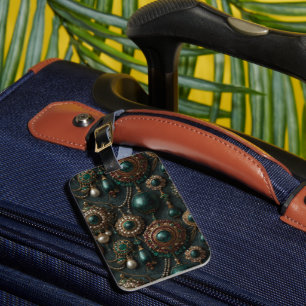 Étiquette À Bagage Motif de bijoux de luxe vintage émeraude et perle