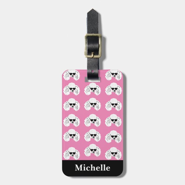 Étiquette À Bagage Motif de caniche personnalisé rose mignon (Devant Vertical)