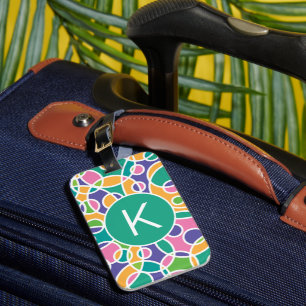 Étiquette À Bagage Motif de cercles fous couleur vive monogramme