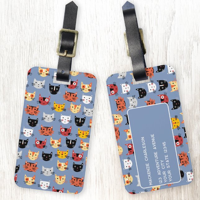 Étiquette À Bagage Motif de chats mignons (Fun cat personalized luggage tags for animal lovers)