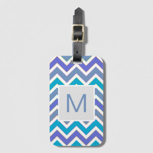 Étiquette À Bagage Motif de Chevron Sportif Bleu Foncé Monogramme