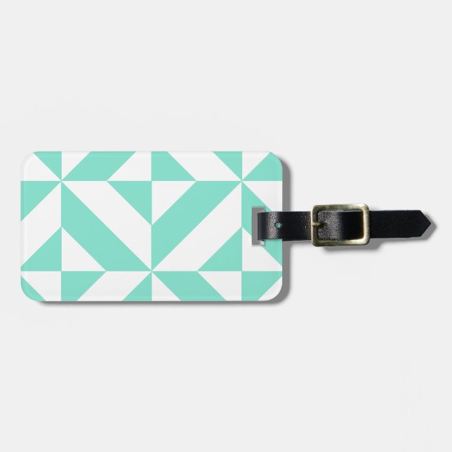 Étiquette À Bagage Motif de cube géométrique vert Seafoam (Devant horizontal)