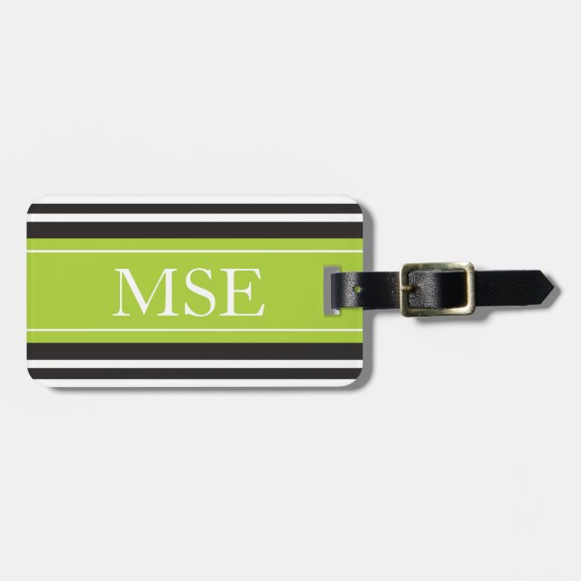 Étiquette À Bagage Motif de  de rayures noires de monogramme personna (Devant horizontal)