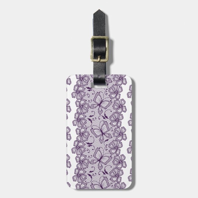 Étiquette À Bagage Motif de dentelle avec des papillons (Devant Vertical)