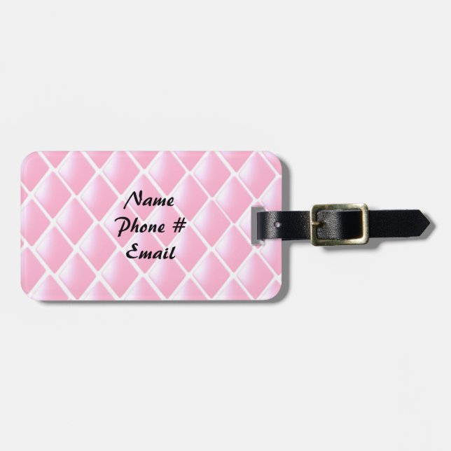 Étiquette À Bagage Motif de diamants carrelé rose (Devant horizontal)