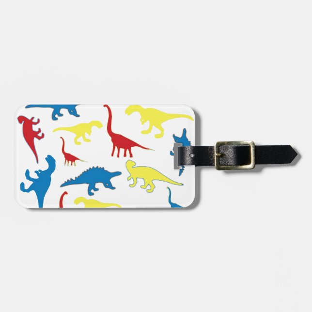 Étiquette À Bagage Motif de dinosaures de couleur primaire (Devant horizontal)