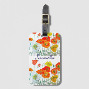 Étiquette À Bagage Motif de fleur de pavot rouge orange Merci