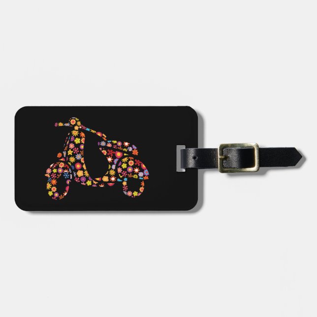 Étiquette À Bagage Motif de fleurs de scooter moteur (Devant horizontal)