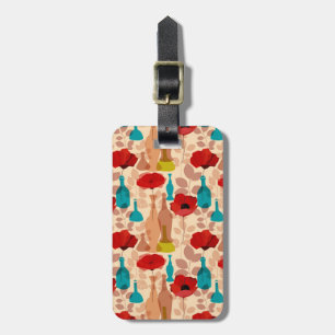 Étiquette À Bagage Motif de fleurs, de vases et de bouteilles