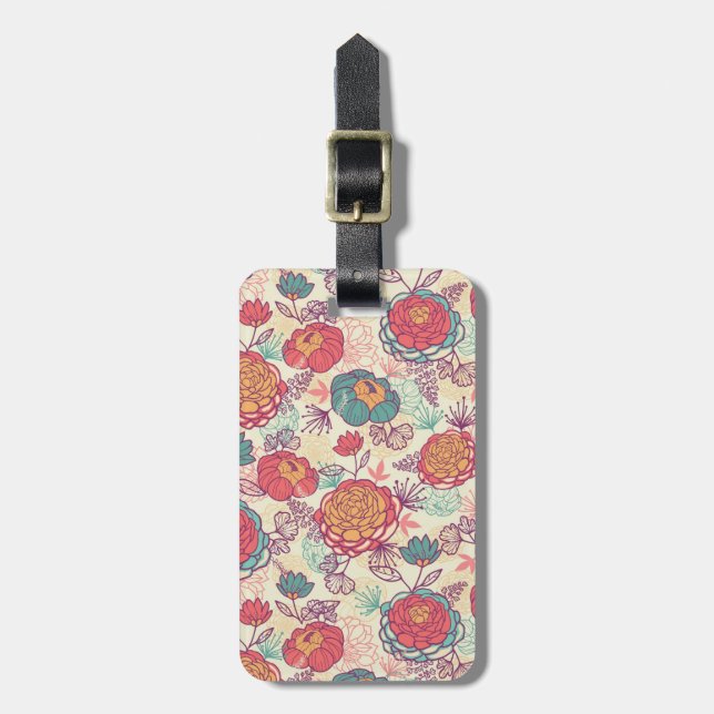 Étiquette À Bagage Motif de fleurs et de feuille de pivoine (Devant Vertical)