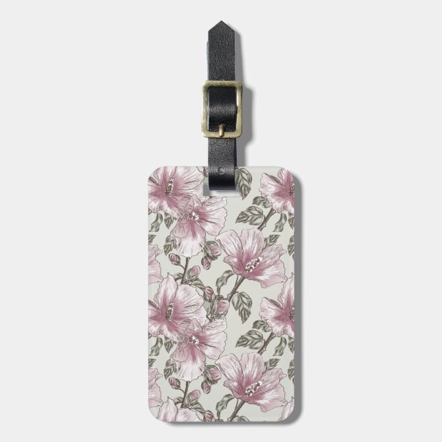 Étiquette À Bagage Motif de fleurs rose amorti de ketmie (Devant Vertical)