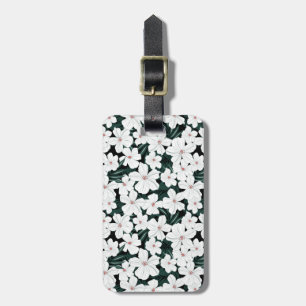 Étiquette À Bagage Motif de fleurs tropical blanc