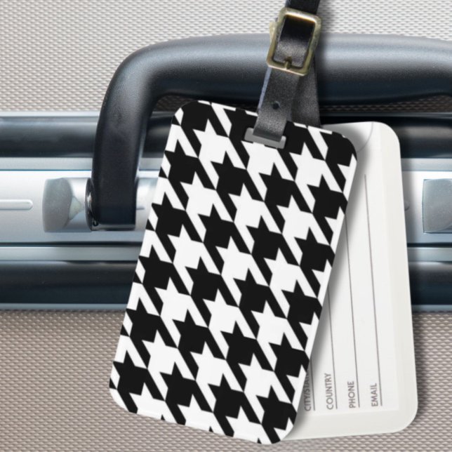 Étiquette À Bagage motif de fond blanc et noir géométrique chic (chic geometric black and white houndstooth pattern luggage tag)