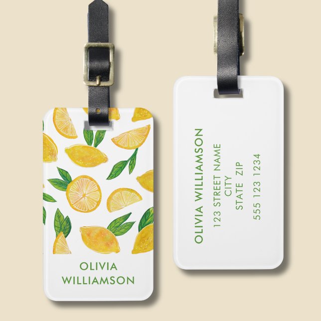 Étiquette À Bagage Motif de fruit de citron agrume (Personalised lemon pattern luggage tag)