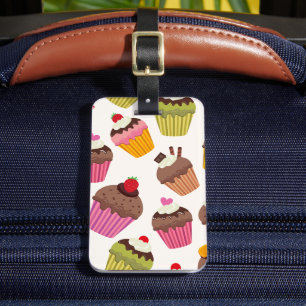 Étiquette À Bagage Motif de gâteau, Motif de muffin, Chocolat, Coeurs