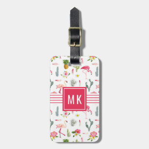 Étiquette À Bagage Motif de ketmie d'ananas de cactus de Flamant rose