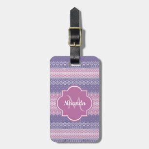 Étiquette À Bagage Motif de Knit violet élégant avec Monogramme et no