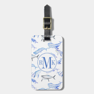 Étiquette À Bagage Motif de la baleine bleue Watercolor