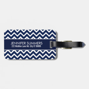 Étiquette À Bagage Motif de la marine bleu et blanc Chevron Zigzag