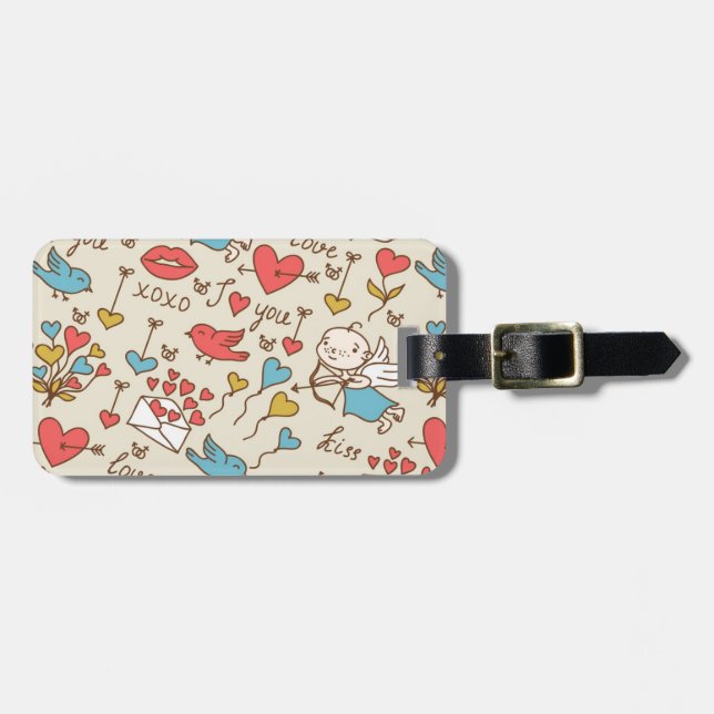 Étiquette À Bagage Motif de la Saint Valentin avec Cupidon (Devant horizontal)