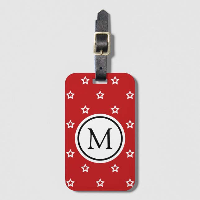 Étiquette À Bagage Motif de l'étoile blanche sur le Monogramme rouge (Devant Vertical)