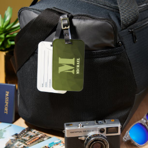 Étiquette À Bagage Motif de maillage géométrique d'olive verte de l'a